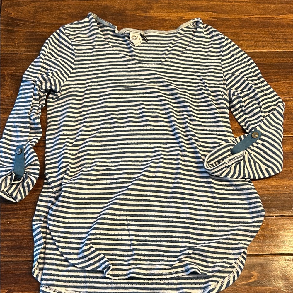 Anthropologie Navy and White Striped Long Sleeve Top